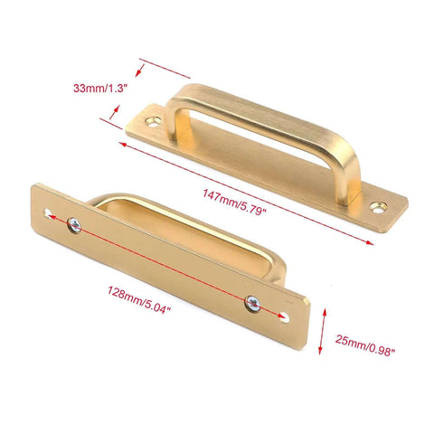 Heavy Duty Antique Barn Door Handle Pull Flush Hardware Set For Gate Garage Shed 2 Pack Gold Finish With 5.04 Inch Hole Center Durable Aluminum Alloy Construction For Smooth Operation