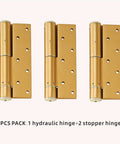 Slick Hidden Hydraulic Door Hinge Automatic Soft Close Buffer Damper Heavy Duty Rust Proof Gold Finish Three Piece Kit.
