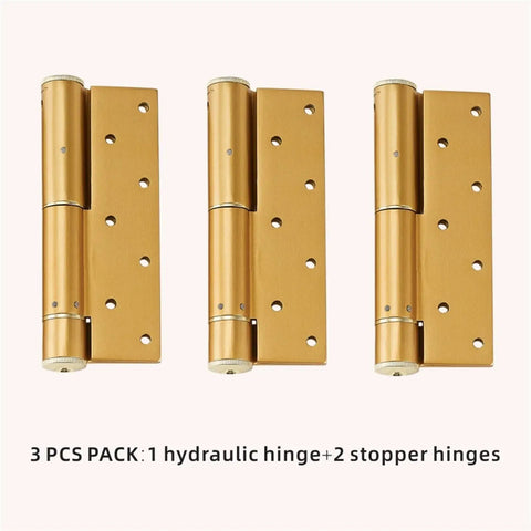 Slick Hidden Hydraulic Door Hinge Automatic Soft Close Buffer Damper Heavy Duty Rust Proof Gold Finish Three Piece Kit.