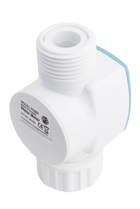 Reversed Display Water Flow Meter For Garden Hose See Gallons In Real Time Easy To Attach Tracks Single Use And Total Water Use Great For Campers Boats And Outdoor Water Conservation, white plastic hose meter with threaded fittings