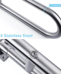 Close-up of Sturdy 23.6 Inch Stainless Steel Toilet Grab Bar With Flip Up Design for Bathroom Safety showing 304 stainless steel material.
