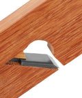Close-up of Premium Professional Grade Single Pull Hand Planer with tool steel iron blade showing on wooden surface.