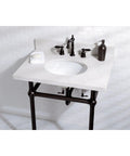 Heritage 8 Inch Widespread Lavatory Faucet With Brass Pop Up Dope Matte Black Finish installed on bathroom sink