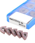 Heavy Duty Carbide Turning Indexable Inserts Wnmg080408-Ma Nk9030 For Cnc Lathe, five triangle inserts with metal coating.