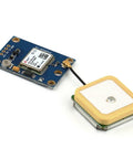 Neo-6M GPS Flight Controller Module 3V-5V with ceramic antenna for Arduino APM 2.5, shown with wiring and components.