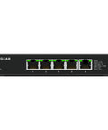 Front view of Five Port 2.5Gbps Multi Gig Unmanaged Ethernet Switch For Fast No Fuss Networking Desktop Or Wall Mount Metal Case Plug And Play