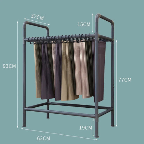 Space Saving Trouser Rack With 15 Heavy Duty Pants Clips And Smooth Wheels dimensions with vertical hanging trousers.