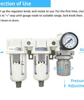 3/8 Inch NPT Compressed Air Filter And Regulator Combo With Water And Oil Trap Separator and Pressure Gauge