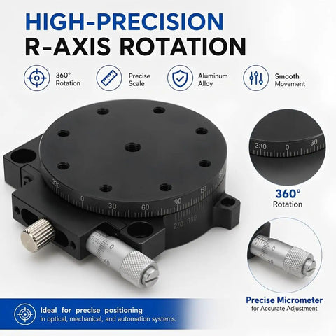 60Mm Manual Precision Rotation Stage Aluminum Platform R Shaft With Rock Solid Build Quality And Slick Adjustments For Spot On Optical Alignment Across Scientific Labs And Workshop Projects, showing precise scale and micrometer.