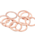 Heavy Duty Top Tier Copper Flat Washers M22 Drain Plug Gaskets arranged on a surface, showing 22mm ID, 28mm OD, 1.5mm thickness.