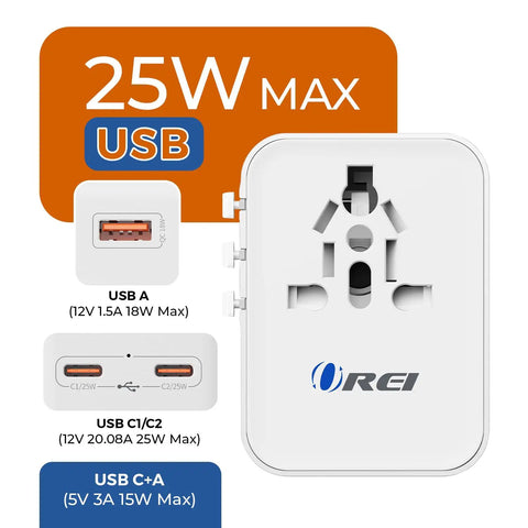 Image of Worldwide Travel Adapter 25W Fast Charge All In One Charger With 2 USB C Ports And 1 USB A Port