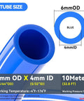 Blue Polyurethane Pneumatic Air Hose 6mm OD 4mm ID 10M Long PU Tube 145 PSI, showing tube size and specifications