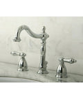 Heritage 8 Inch Widespread Lavatory Faucet With Brass Pop Up Dope Matte Black Finish For Modern Bathrooms Deck Mount 3 Hole Installation Six And One Half Inch Spout Reach One Point Two GPM, bathroom setting view.