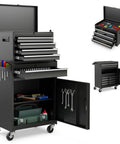 Two In One Tool Chest With Five Drawers Rolling Cabinet And Detachable Top Toolbox for Garage Workshop shown open with tools inside