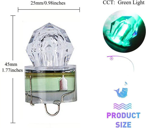 Underwater Fishing Light For Deep Drop Fishing, Waterproof Diamond Tubular Lure with green glow, 25mm x 45mm size details