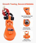 Beefed-Up 2-Ton Snatch Block With G80 Chain And Swivel Shackle, 3 Inch Sheave For 3/8 Inch Wire Rope, Heavy Duty Pulley For Towing And Recovery On Flatbed Tow Trucks Rollbacks And Wreckers, orange steel pulley with chain