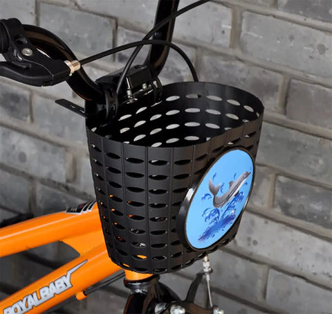 Front Bike Basket For Kids With Bell, Durable Plastic Handlebar Basket For Boys, Removable Front Carrier For Rides, Whale Design