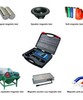 Handheld Surface Magnetic Field Gaussmeter With Ns Function And Metal Probe in case with magnets, speaker, and separator.