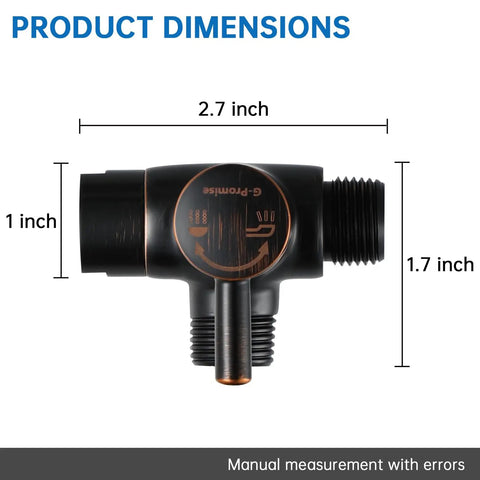 Dimensions of Heavy Duty Solid Metal Shower Arm Diverter Three Way For Handheld And Fixed Shower Heads, Oil Rubbed Bronze