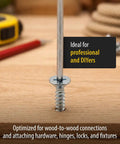 #6 X 1/2 Zinc Plated Flat Head Wood Screws Featuring Phillips Drive in 100 Pack of Premium Carbon Steel Hardware, installed in wood.