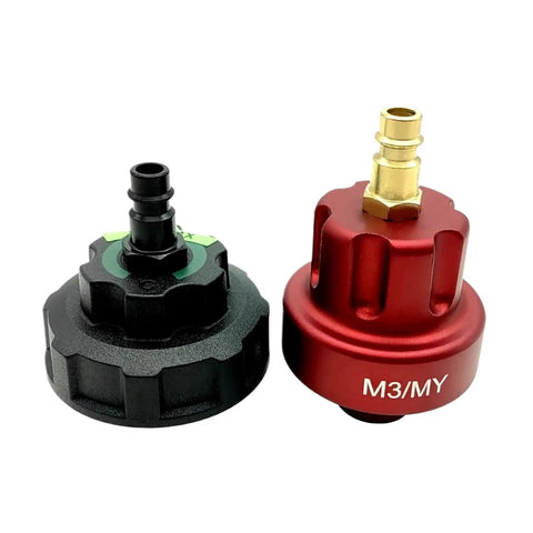 No Sweat Vacuum Coolant Refill Kit Compatible With Tesla Model S X 3 Y, showing two exact match adapters, black and red, for easy fluid maintenance.