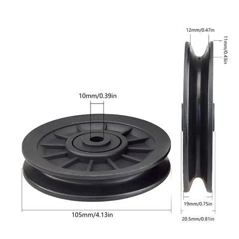 Heavy Duty Pulley Wheel Set For Cable Fitness Machines, 105mm nylon roller with 10mm bore for gym cable training