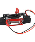 Check Out This Insane Dual Motor Rc Winch With Realistic Cnc Metal Build For 1/10 And 1/8 Scale Off Road Cars showing detailed alloy winch with red hook and cables.