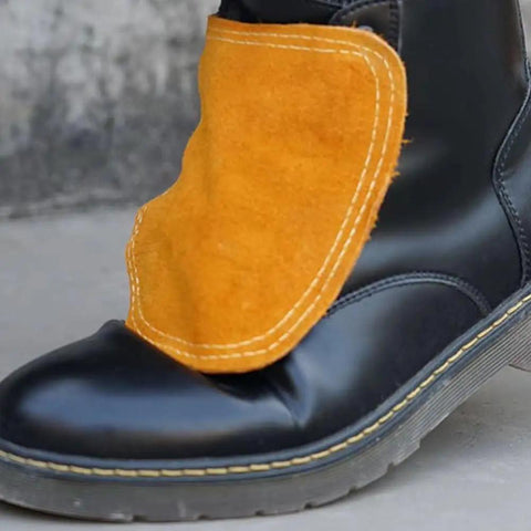 Heavy Duty Welding Shoe Covers Heat Resistant Boot Covers with Anti-Scald Toe Guards on black boot