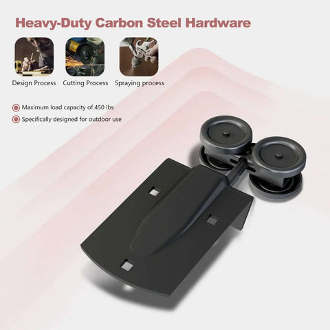 20 Foot Heavy Duty Box Rail Exterior Sliding Barn Door Hardware Kit With 450 Lbs Capacity, black powder-coated roller assembly