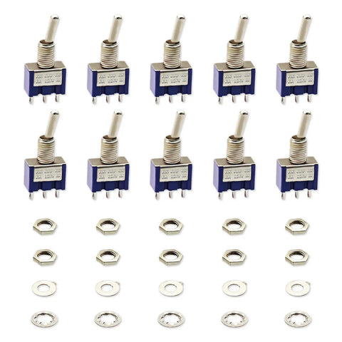 3 Position SPDT Mini Toggle Switch On Off On 3 Pin 6A at 125V and 3A at 250V Micro Toggle Switch for Arduino Projects With Durable Metal Housing Great For DIY Electronics Maker Projects and Arduino Experiments, with nuts and washers