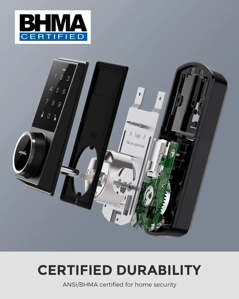 Exploded view of Keyless Entry Smart Door Lock With Touchscreen Keypad Auto Lock Ultra Quiet Motor BHMA Grade 3 Certified