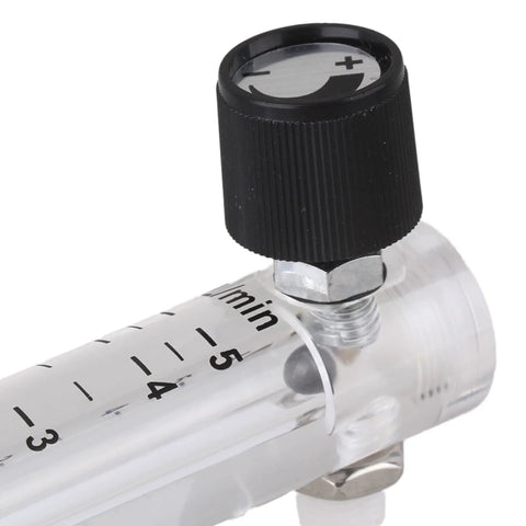 Close-up of Oxygen Gas Flowmeter Acrylic 0.5 To 5 LPM With Control Valve Adjustable for precise flow monitoring and regulation