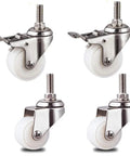 Slick White PA Nylon Swivel Caster Wheels With Built Tough Stainless Steel Brackets, Four piece set, M10 threaded stems.
