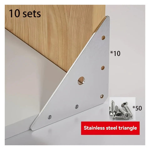 Heavy Duty Stainless Steel Flat And Corner Angle Brackets Set for Furniture Projects showing 10 sets with screws included