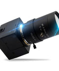 Close-up of 8MP USB Camera with 10X Optical Zoom, showing 5-50mm varifocal lens for PC and UVC WebCam