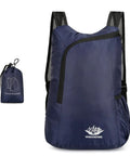Ultra Lightweight Daypack Water Backpack For Camping, Hiking, Climbing And Riding Foldable Easy Carry Pack in navy with pouch