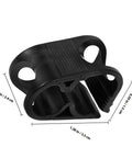 Adjustable Plastic Tubing Clamps Set Of 5 For Water Flow Control, black clamp angled view with dimensions in inches and cm.
