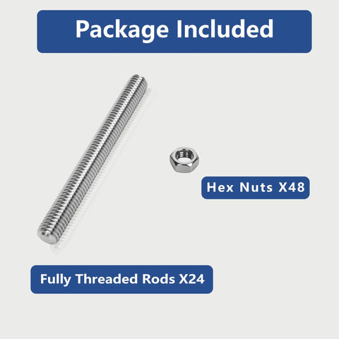 24 Pcs 304 Stainless Steel M3 Fully Threaded Rods 3 Inch 77mm With Right Hand Threads Includes 48 Hex Nuts Beefy Rustproof Fastening Kit