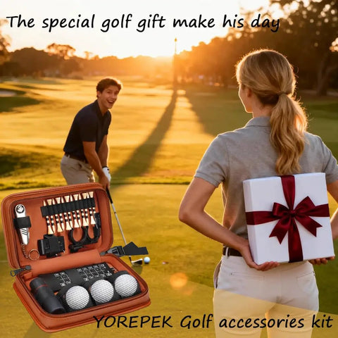 Golf Gifts For Men Fathers Day Complete Golf Accessories Kit In PU Leather Case With 3 Golf Balls, 12 Tees, Divot Tool