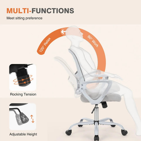Ergonomic Mid Back Mesh Office Chair With Wheels And Lumbar Support For Home And Office showing rocking tension and adjustable height