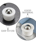 Close-up of 12pcs Steel Ball Transfer Casters with Nylon Housing, 0.7x0.5in, showcasing shiny steel ball and white nylon casing.
