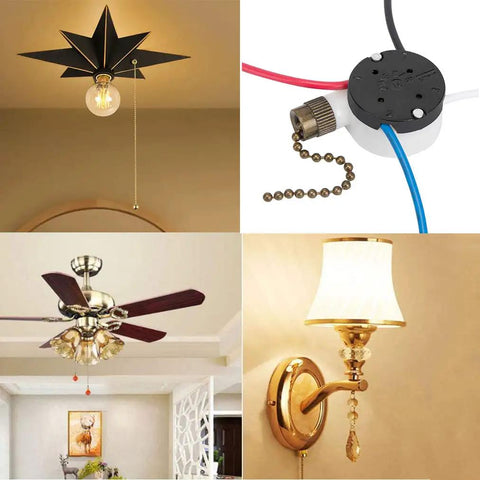 Ceiling Fan Pull Chain Switch 3 Speed 4 Wire Replacement Part ZE208s Model Bronze Chain in various lighting setups