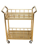 Rustic Industrial Bar Cart Rolling Serving Trolley With Three Tier Storage And Built In Wine Rack Smooth Glide Heavy Duty Wheels side view