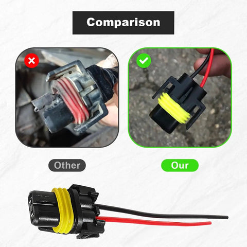 Comparison of other wiring socket vs 2 Pack 9005 9006 9012 HB3 HB4 Female Wiring Harness Sockets for Headlights and Fog Lights