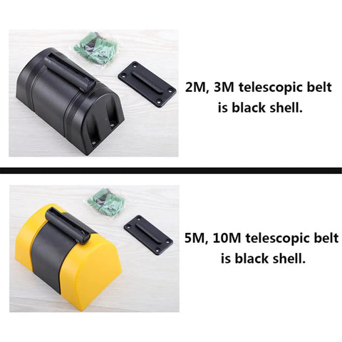 Heavy Duty 10 Meter Retractable Belt Barrier Wall Mount Crowd Control Divider For Restricted Area Security Durable Nylon Ribbon with black and yellow shells.