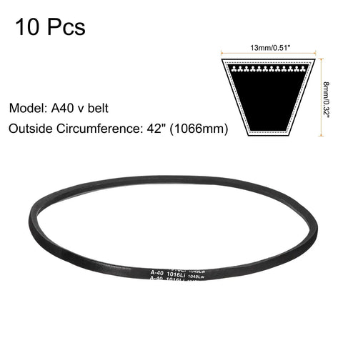 10 pcs A40 Classic Wrapped Rubber V Belt For Power Drive Systems, 42 Inch Outside Circumference, 0.51 Inch Width, 0.32 Inch Thick A Section Drive Belt