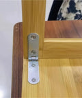 Stainless Steel 180 Degree Folding Hinge Set With Buffer for cabinet doors on wooden frame, smooth quiet close.
