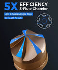 Top Shelf M35 Cobalt Countersink Drill Bit Set With Six Knockout Chamfer Tools featuring a 5-flute design for efficient drilling.