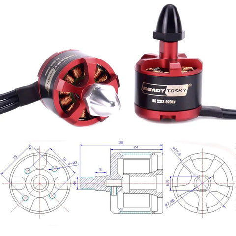 2212 920KV Brushless Motors CW CCW For F330 F450 F550 S500 S550 X525 DJI Phantom Quadcopters, close-up view, 4 pack