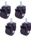 Heavy Duty Black Swivel Caster Wheels 4 Pack, nylon casters with M12x25mm stem, double lock brake, ideal for carts.